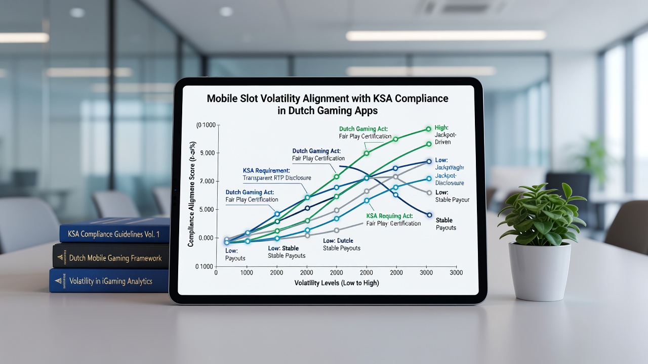 Diagram van slot-volatiliteit niveaus met KSA-compliance indicatoren in mobiele apps