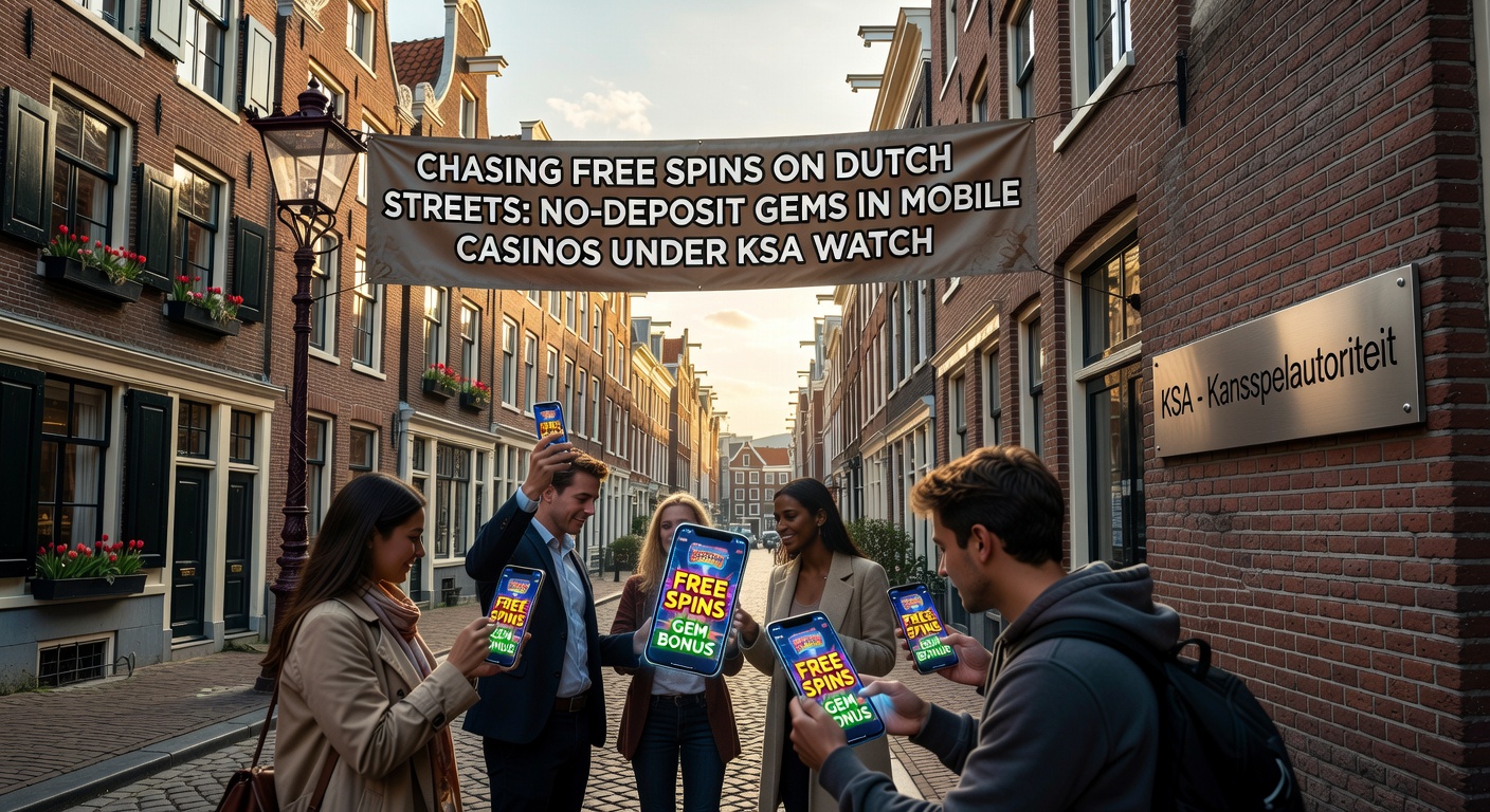 Close-up van een hand met mobiele casino interface, free spins teller zichtbaar op een stedelijke achtergrond