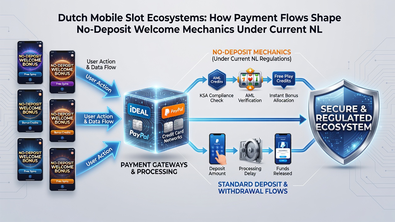 Diagram van betalingsstromen tussen mobiele apps en Nederlandse banken in slot ecosystemen